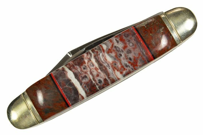 Pocket Knife With Fossil Dinosaur Bone & Agate Inlays #327589
